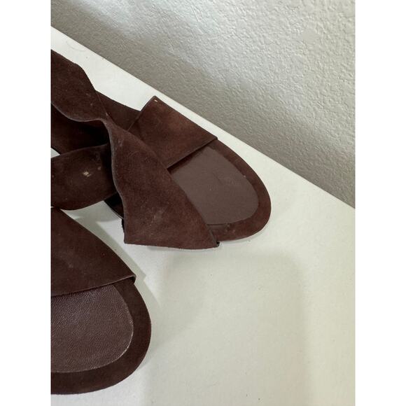 Women's Vintage Brown Suede Enzo Angiolini Sandals Heels Wood 7 - Picture 5 of 9